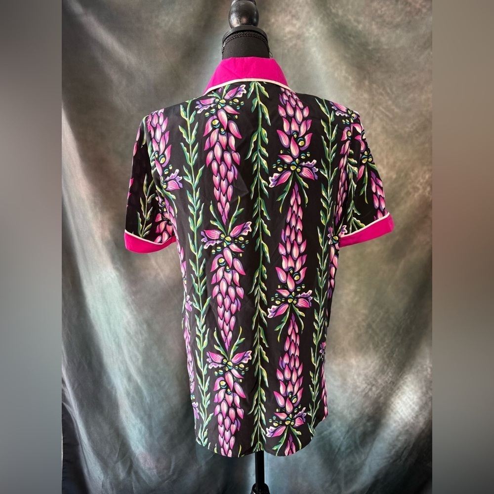 Vintage Bob Mackie Pink and Black Floral Women's Shirt 100% Silk! - Picture 5 of 9